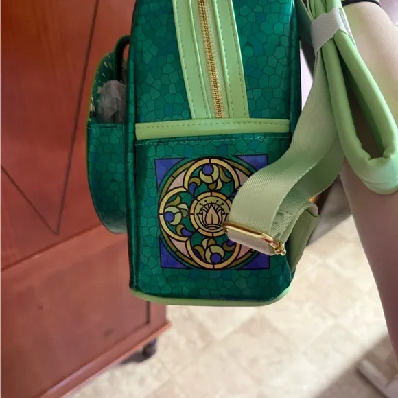 Loungefly Green and Gold Tiana Stained Glass Mini Backpack - Picture 4 of 4
